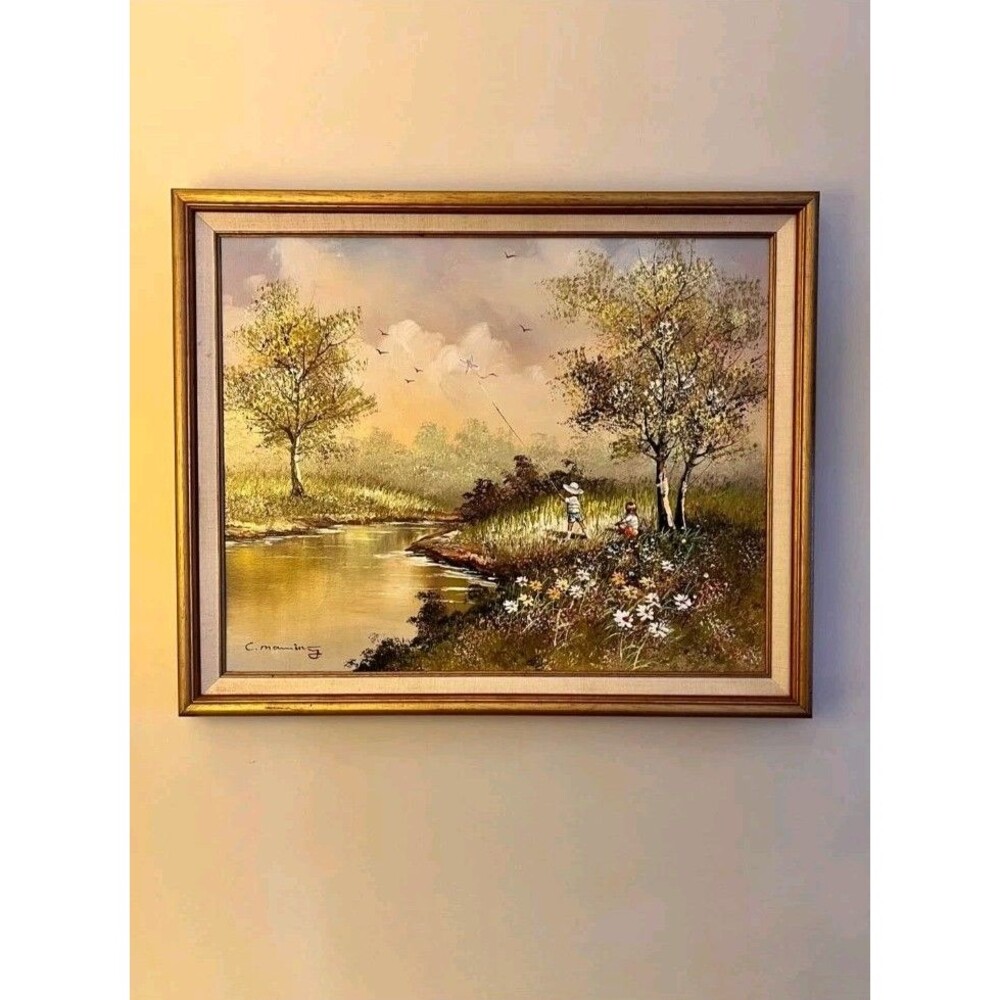 Vintage Oil painting By C. Manning  Impressionist-style landscape